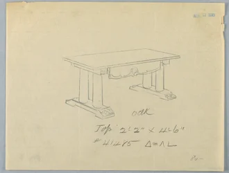 Zeichnung, Entwurf für einen großen Tisch mit Säulenstützen und Giebelbasis, 1900-05